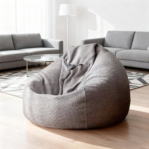 KBZSlyn Sitzsackbezug aus Chenille-Samt (ohne Füllmaterial), Sitzsackbezug, weicher Loungesessel, Pouf-Sofa for Erwachsene, Wohnzimmer, Schlafzimmer(Gray,D100cm) von KBZSlyn