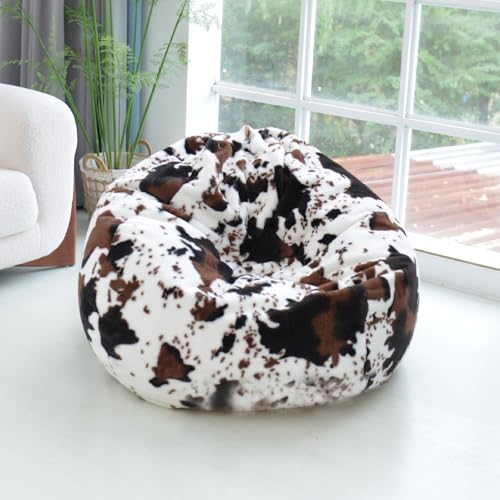 KBZSlyn Sitzsackbezug aus Kaninchenfellimitat (ohne Füllmaterial) gefleckter Kuhdruck, abnehmbar, waschbar, weicher Sessel, Lazy Sofa, Plüsch-Schonbezug(Dairy Cow Color) von KBZSlyn