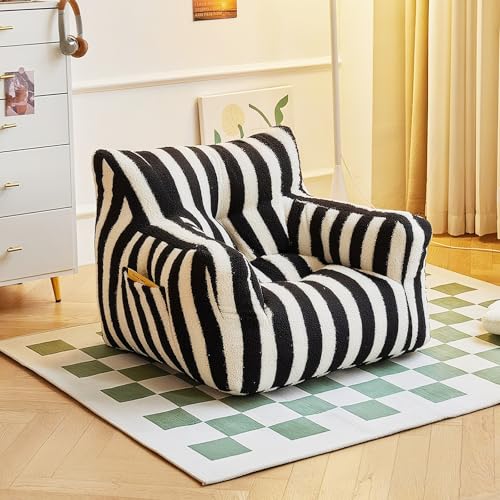 KBZSlyn Sitzsackbezug aus Kunstkaschmir (ohne Füllung) ultraweicher Bodenpouf-Sessel for Erwachsene und Jugendliche gestreiftes Liegesofa Liegesessel for das Wohnzimmer(Black) von KBZSlyn