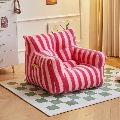 KBZSlyn Sitzsackbezug aus Kunstkaschmir (ohne Füllung) ultraweicher Bodenpouf-Sessel for Erwachsene und Jugendliche gestreiftes Liegesofa Liegesessel for das Wohnzimmer(Red) von KBZSlyn