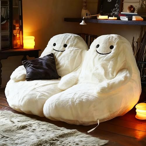KBZSlyn Sitzsackbezug aus Kunstleder, bequem (ohne Füllung), Sofa, Geisterhocker, Plüsch, Dekoration für Halloween, Weihnachtsserie, für Kinder und Erwachsene (Doppelsitz) von KBZSlyn