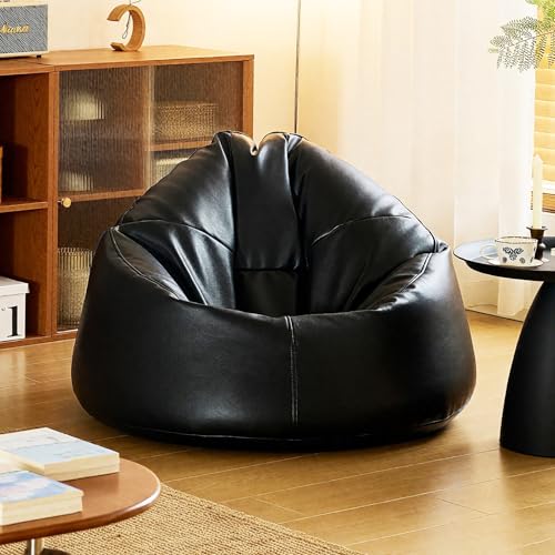 KBZSlyn Sitzsackbezug aus PU-Leder (ohne Füllmaterial) Lounge-Sofa-Stuhlbezug aus wasserdichtem Material for Erwachsene und Jugendliche ultraweicher Ersatzbezug for Sessel(Black Cover Only) von KBZSlyn