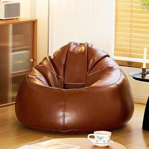 KBZSlyn Sitzsackbezug aus PU-Leder (ohne Füllmaterial) Lounge-Sofa-Stuhlbezug aus wasserdichtem Material for Erwachsene und Jugendliche ultraweicher Ersatzbezug for Sessel(Brown Cover Only) von KBZSlyn