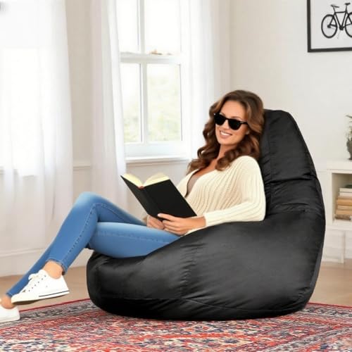 KBZSlyn Sitzsackbezug for den Außenbereich (ohne Füllmaterial), wasserdichter Sitzsackbezug, Loungesessel for Erwachsene, leerer Sitzsack for den Innen- und Außenbereich(Black) von KBZSlyn