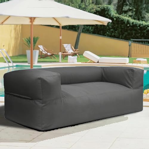 KBZSlyn Sitzsackbezug for den Außenbereich (ohne Füllmaterial) 2-Sitzer-Sofa Sessel wasserdicht Couch Chaiselongue for Erwachsene Oxford-Gewebe for Terrasse Wohnzimmer(2-seat-Empty Cover Dark Grey) von KBZSlyn