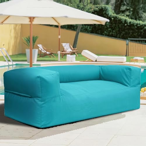 KBZSlyn Sitzsackbezug for den Außenbereich (ohne Füllmaterial) 2-Sitzer-Sofa Sessel wasserdicht Couch Chaiselongue for Erwachsene Oxford-Gewebe for Terrasse Wohnzimmer(2-seat-Empty Cover Lake Blue) von KBZSlyn