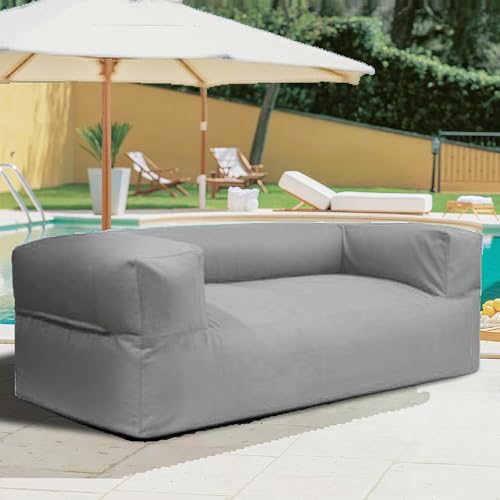 KBZSlyn Sitzsackbezug for den Außenbereich (ohne Füllmaterial) 2-Sitzer-Sofa Sessel wasserdicht Couch Chaiselongue for Erwachsene Oxford-Gewebe for Terrasse Wohnzimmer(2-seat-Empty Cover Light Grey) von KBZSlyn
