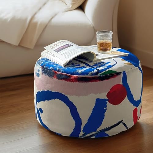KBZSlyn Sitzsackbezug mit Graffiti-Print (ohne Füllung) Sofa for Erwachsene und Jugendliche, ultraweicher Sessel, tragbare Liege mit Fußhocker oder Ottomane(Round-Stool-Cover) von KBZSlyn