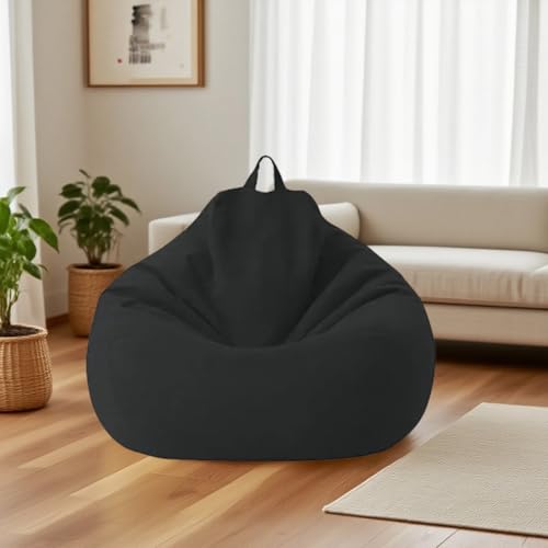 KBZSlyn Sitzsackstuhl (ohne Füllung), Waschbarer Sitzsack-Stuhlbezug, Leinen-Loungesessel for Erwachsene, bequemer Sitzsackbezug for Wohnzimmer, Schlafzimmer(Black) von KBZSlyn