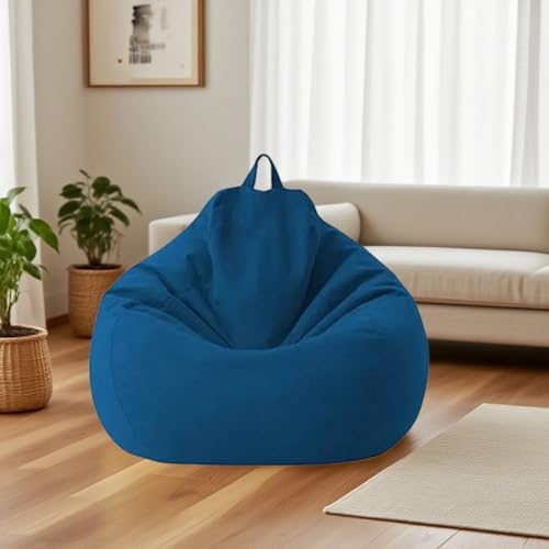 KBZSlyn Sitzsackstuhl (ohne Füllung), Waschbarer Sitzsack-Stuhlbezug, Leinen-Loungesessel for Erwachsene, bequemer Sitzsackbezug for Wohnzimmer, Schlafzimmer(Blue) von KBZSlyn