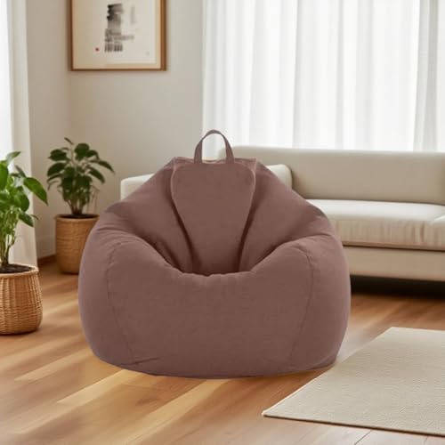 KBZSlyn Sitzsackstuhl (ohne Füllung), Waschbarer Sitzsack-Stuhlbezug, Leinen-Loungesessel for Erwachsene, bequemer Sitzsackbezug for Wohnzimmer, Schlafzimmer(Coffee) von KBZSlyn
