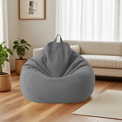 KBZSlyn Sitzsackstuhl (ohne Füllung), Waschbarer Sitzsack-Stuhlbezug, Leinen-Loungesessel for Erwachsene, bequemer Sitzsackbezug for Wohnzimmer, Schlafzimmer(Gray) von KBZSlyn