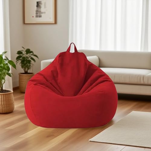 KBZSlyn Sitzsackstuhl (ohne Füllung), Waschbarer Sitzsack-Stuhlbezug, Leinen-Loungesessel for Erwachsene, bequemer Sitzsackbezug for Wohnzimmer, Schlafzimmer(Red) von KBZSlyn