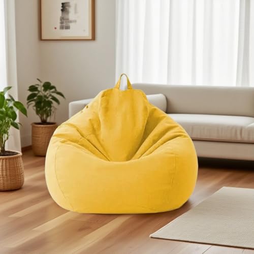 KBZSlyn Sitzsackstuhl (ohne Füllung), Waschbarer Sitzsack-Stuhlbezug, Leinen-Loungesessel for Erwachsene, bequemer Sitzsackbezug for Wohnzimmer, Schlafzimmer(Yellow) von KBZSlyn
