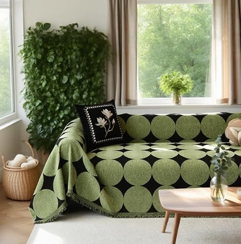 KBZSlyn Sofabezüge aus Chenille-Stoff, rutschfest, for alle Jahreszeiten, haustiersicher, maschinenwaschbar, schwarz-weißes Punktmuster(Green,XX-Large) von KBZSlyn