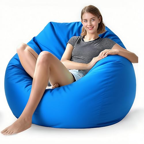 KBZSlyn Wasserdichter Sitzsackbezug (ohne Füllmaterial) Leerer Stuhlbezug, Pouf-Sofa-Ersatz, tragbarer Bodensitz-Loungesessel for Garten, Strand, Pool(Blue Beanbag Cover) von KBZSlyn