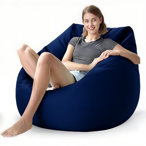 KBZSlyn Wasserdichter Sitzsackbezug (ohne Füllmaterial) Leerer Stuhlbezug, Pouf-Sofa-Ersatz, tragbarer Bodensitz-Loungesessel for Garten, Strand, Pool(Navy Beanbag Cover) von KBZSlyn