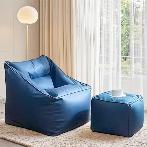 KBZSlyn Wasserdichter Sitzsackbezug – Hochwertiges PU-Leder, leicht abwischbar | Sofabezug ohne Füllmaterial for Erwachsene, Jugendliche | Passend for Wohnzimmer, Schlafzimmer, Balkon(Blue) von KBZSlyn