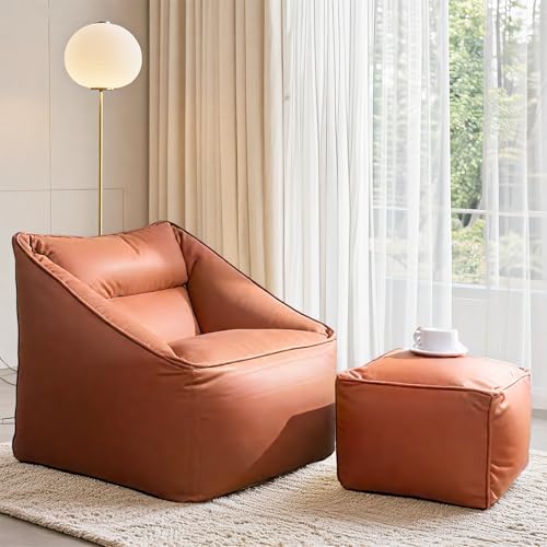 KBZSlyn Wasserdichter Sitzsackbezug – Hochwertiges PU-Leder, leicht abwischbar | Sofabezug ohne Füllmaterial for Erwachsene, Jugendliche | Passend for Wohnzimmer, Schlafzimmer, Balkon(Orange) von KBZSlyn