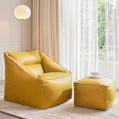 KBZSlyn Wasserdichter Sitzsackbezug – Hochwertiges PU-Leder, leicht abwischbar | Sofabezug ohne Füllmaterial for Erwachsene, Jugendliche | Passend for Wohnzimmer, Schlafzimmer, Balkon(Yellow) von KBZSlyn
