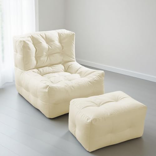 Leerer Sitzsackbezug for Erwachsene, hochwertige Wasserabweisende Liege aus Kunstleder, tragbare Einzelsitzgelegenheit for Wohnzimmer, Schlafzimmer, mehrere Farben (ohne Füllmaterial)​(Beige) von KBZSlyn