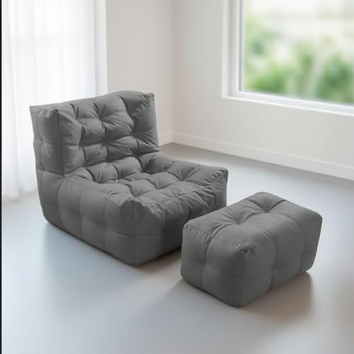 Leerer Sitzsackbezug for Erwachsene, hochwertige Wasserabweisende Liege aus Kunstleder, tragbare Einzelsitzgelegenheit for Wohnzimmer, Schlafzimmer, mehrere Farben (ohne Füllmaterial)​(Gray) von KBZSlyn