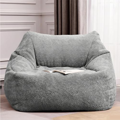 Oversized Bean Bag Cover (No Filler) Chenille Velvet Beanbag Chair Puff for Adults Teens Soft Lounge Couch Washable Pouf Sofa Slipcover for Living Room Bedroom Salon(Chenille beige-white cover) von KBZSlyn