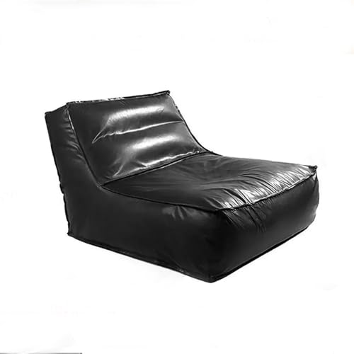 PU-Sitzsackbezug (ohne Füllmaterial) Wasserdichtes Lazy-Sofa aus Kunstleder, leerer Pouf, Sac-Liege for Erwachsene, tragbarer 1-Sitzer-Liegestuhl Bodensitz(1-seat Black Sofa Cover) von KBZSlyn
