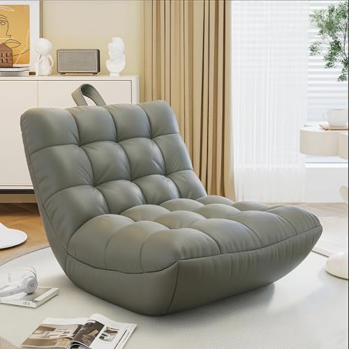Sitzsackbezug (ohne Füllung) mit Ottomane, Fußhocker Pouf Leere Liege Lazy Sofa Bett Couch Sack | Wasserdichtes Kunstleder | Selbstbefüllen for drinnen und draußen(Grey Sofa Cover only) von KBZSlyn