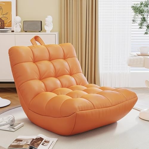 Sitzsackbezug (ohne Füllung) mit Ottomane, Fußhocker Pouf Leere Liege Lazy Sofa Bett Couch Sack | Wasserdichtes Kunstleder | Selbstbefüllen for drinnen und draußen(Orange Sofa Cover only) von KBZSlyn