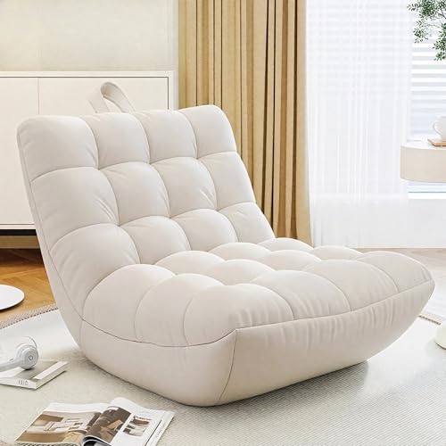 Sitzsackbezug (ohne Füllung) mit Ottomane, Fußhocker Pouf Leere Liege Lazy Sofa Bett Couch Sack | Wasserdichtes Kunstleder | Selbstbefüllen for drinnen und draußen(White Sofa Cover only) von KBZSlyn