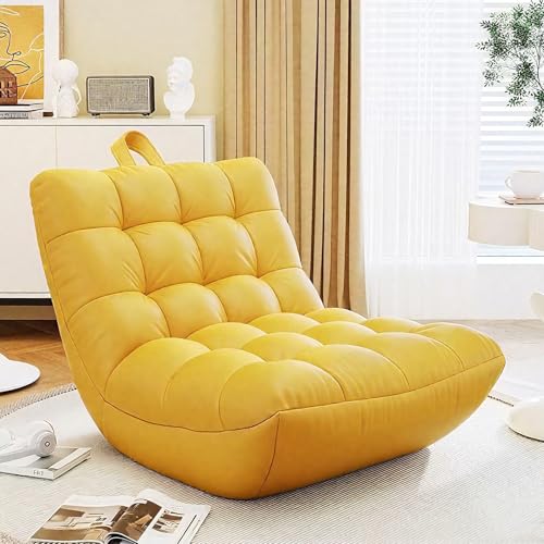 Sitzsackbezug (ohne Füllung) mit Ottomane, Fußhocker Pouf Leere Liege Lazy Sofa Bett Couch Sack | Wasserdichtes Kunstleder | Selbstbefüllen for drinnen und draußen(Yellow Sofa Cover only) von KBZSlyn