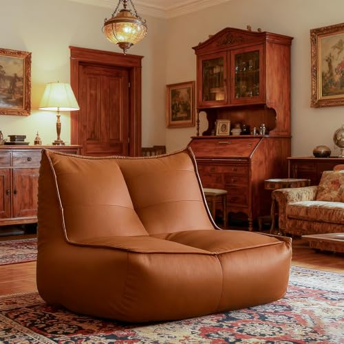 Sitzsackbezug aus Kunstleder (ohne Füllmaterial) Sitzsack-Sofabezug Loungesessel for Erwachsene Leder-Pouf-Stuhlbezug for Wohnzimmer, Schlafzimmer(Brown) von KBZSlyn