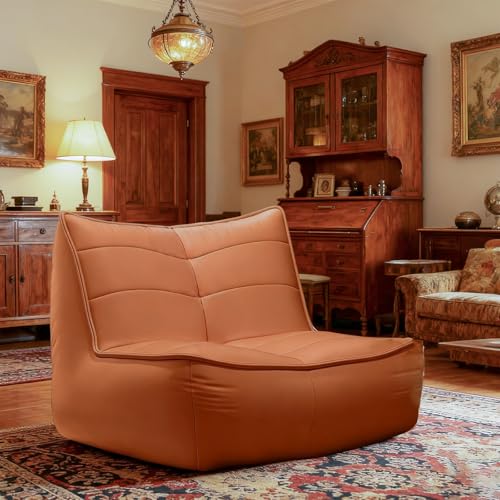 Sitzsackbezug aus Kunstleder (ohne Füllmaterial) Sitzsack-Sofabezug Loungesessel for Erwachsene Leder-Pouf-Stuhlbezug for Wohnzimmer, Schlafzimmer(Orange) von KBZSlyn