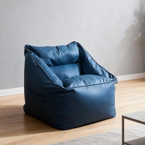 Sitzsackbezug aus Kunstleder (ohne Füllung) Einzelsofa, Pouf, Ottomane, Sessel, Sitzsack, Couch, weiche Chaiselongue for Erwachsene | Wohnzimmer Schlafzimmer(Blue,Single Sofa Cover) von KBZSlyn