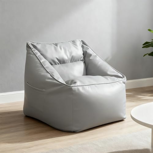 Sitzsackbezug aus Kunstleder (ohne Füllung) Einzelsofa, Pouf, Ottomane, Sessel, Sitzsack, Couch, weiche Chaiselongue for Erwachsene | Wohnzimmer Schlafzimmer(Gray,Single Sofa Cover) von KBZSlyn