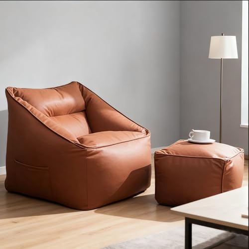 Sitzsackbezug aus Kunstleder (ohne Füllung) Einzelsofa, Pouf, Ottomane, Sessel, Sitzsack, Couch, weiche Chaiselongue for Erwachsene | Wohnzimmer Schlafzimmer(Orange,2 in 1-FD Cover) von KBZSlyn
