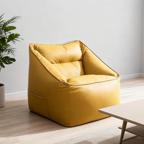 Sitzsackbezug aus Kunstleder (ohne Füllung) Einzelsofa, Pouf, Ottomane, Sessel, Sitzsack, Couch, weiche Chaiselongue for Erwachsene | Wohnzimmer Schlafzimmer(Yellow,Single Sofa Cover) von KBZSlyn