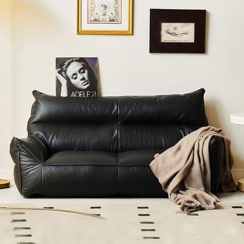 Sitzsackbezug aus Kunstleder for 2-Sitzer (ohne Füllmaterial) Wasserdichtes Sofa for Erwachsene und Jugendliche Waschbarer Couchstuhl-Ersatzbezug Lounge-Wohnzimmersitz(2-seat-Black) von KBZSlyn