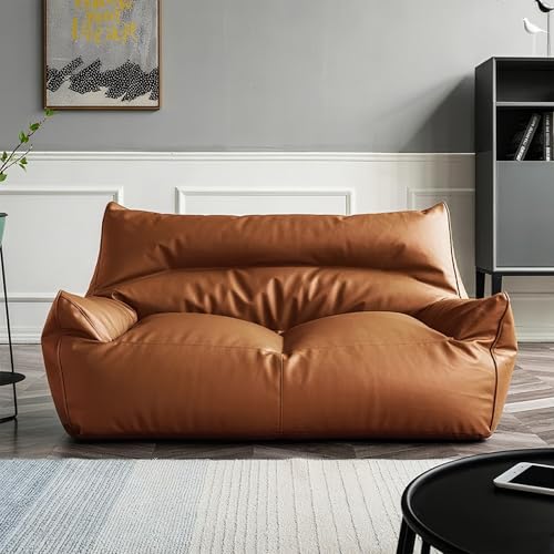 Sitzsackbezug aus Kunstleder for 2-Sitzer (ohne Füllmaterial) Wasserdichtes Sofa for Erwachsene und Jugendliche Waschbarer Couchstuhl-Ersatzbezug Lounge-Wohnzimmersitz(2-seat-Lightbrown) von KBZSlyn
