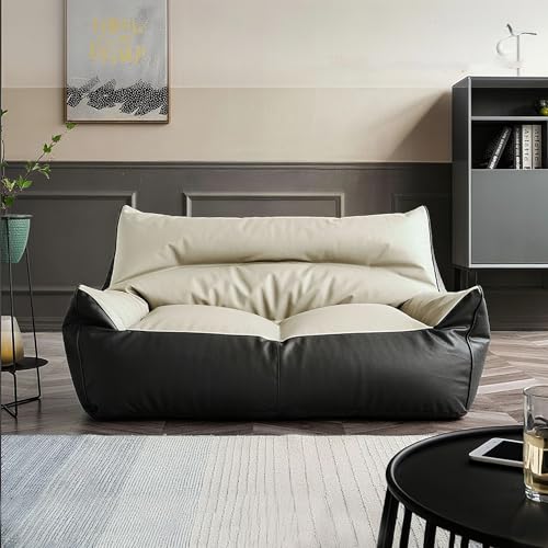 Sitzsackbezug aus Kunstleder for 2-Sitzer (ohne Füllmaterial) Wasserdichtes Sofa for Erwachsene und Jugendliche Waschbarer Couchstuhl-Ersatzbezug Lounge-Wohnzimmersitz(2-seat-beige Black) von KBZSlyn