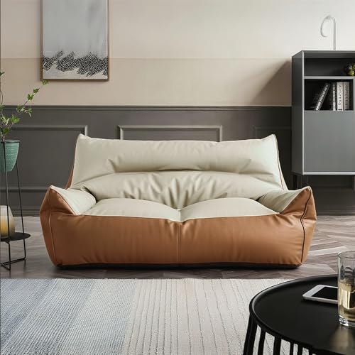 Sitzsackbezug aus Kunstleder for 2-Sitzer (ohne Füllmaterial) Wasserdichtes Sofa for Erwachsene und Jugendliche Waschbarer Couchstuhl-Ersatzbezug Lounge-Wohnzimmersitz(2-seat-beige Brown) von KBZSlyn