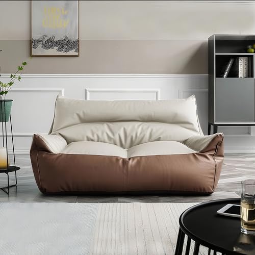 Sitzsackbezug aus Kunstleder for 2-Sitzer (ohne Füllmaterial) Wasserdichtes Sofa for Erwachsene und Jugendliche Waschbarer Couchstuhl-Ersatzbezug Lounge-Wohnzimmersitz(2-seat-beige Coffee) von KBZSlyn