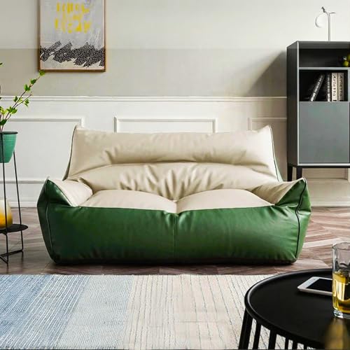 Sitzsackbezug aus Kunstleder for 2-Sitzer (ohne Füllmaterial) Wasserdichtes Sofa for Erwachsene und Jugendliche Waschbarer Couchstuhl-Ersatzbezug Lounge-Wohnzimmersitz(2-seat-beige Green) von KBZSlyn