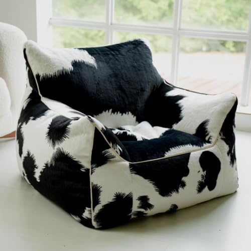 Sitzsackbezug mit Kuh-Print, Plüschtier-Aufbewahrung (nur Bezug, keine Füllstoffe), Fell-Pouf, Ottomane, for Kinder und Erwachsene, geeignet for Erwachsene und Kinder Schlafzimmer(Black and white) von KBZSlyn