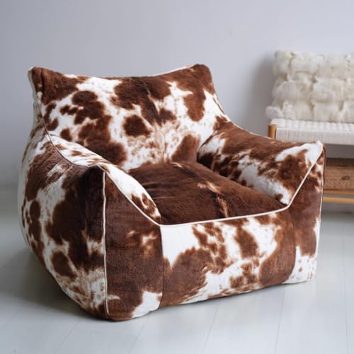 Sitzsackbezug mit Kuh-Print, Plüschtier-Aufbewahrung (nur Bezug, keine Füllstoffe), Fell-Pouf, Ottomane, for Kinder und Erwachsene, geeignet for Erwachsene und Kinder Schlafzimmer(White and brown) von KBZSlyn