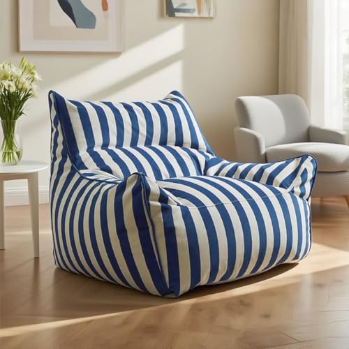 Wasserdichter Oxford-Sitzsackbezug (ohne Füllung) – gestreifter, maschinenwaschbarer Sofabezug for Sitzgelegenheiten auf dem Boden, Lounge-Pouf im Wohnzimmer, Schlafzimmer, Balkon​(Blue White) von KBZSlyn