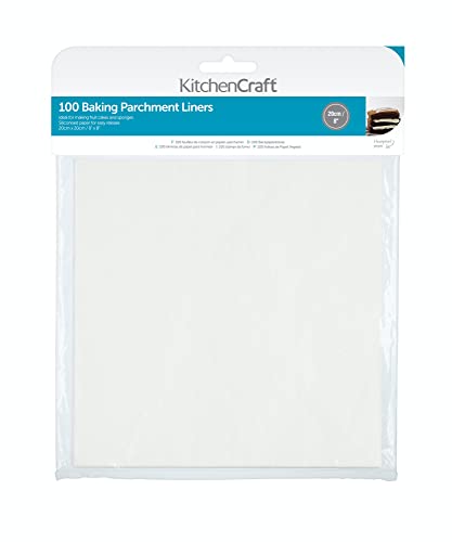 KitchenCraft Silikon-Backpapier, Viereckig, 100 Backpapiere, Backpapier mit Silikonbeschichtung, für Kuchen/Tortenformen und Backbleche, 20 cm von KitchenCraft