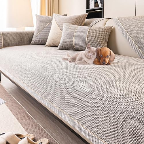 KCCRHIN Couchbezug 1/2/3/4 Sitzer Aus Baumwolle Und Leinen rutschfest Sofabezug Dicker Couchbezug Sofaschoner Sofabezug Ecksofa L Form Sofa Überzug Für Alle Jahreszeiten,E,70 * 90CM von KCCRHIN
