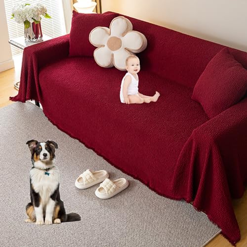 KCCRHIN Elastischer Sofaüberwurf Decke Sofabezug Ecksofa L Form 3 Sitzer XXL rutschfest Sofadecke 2024 Neuer Couchbezug 180X300cm Couch Überwürf Couch Cover Sofa Cover,Rot,180 * 260cm/71 * 102.4in von KCCRHIN